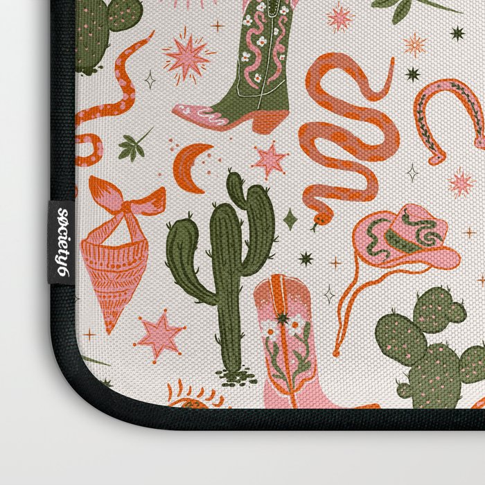 Retro Western-Inspired Pattern with Cacti, Snakes, and Cowboy Boots Laptop Sleeve Gallery Image 3