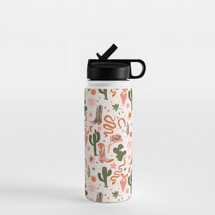 Retro Western-Inspired Pattern with Cacti, Snakes, and Cowboy Boots Water Bottle Gallery Image 1