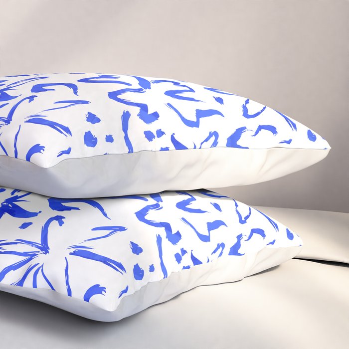 Hand drawn blue flower art pattern Pillow Sham Gallery Image 3