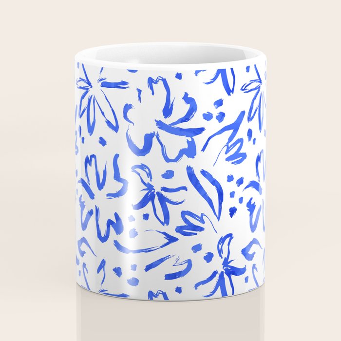 Hand drawn blue flower art pattern Coffee Mug Gallery Image 4