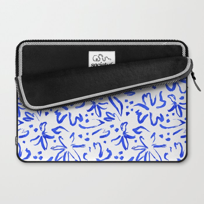 Hand drawn blue flower art pattern Laptop Sleeve Gallery Image 2