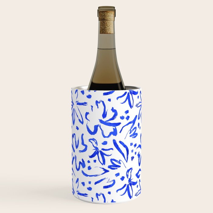 Hand drawn blue flower art pattern Wine Chiller Gallery Image 1