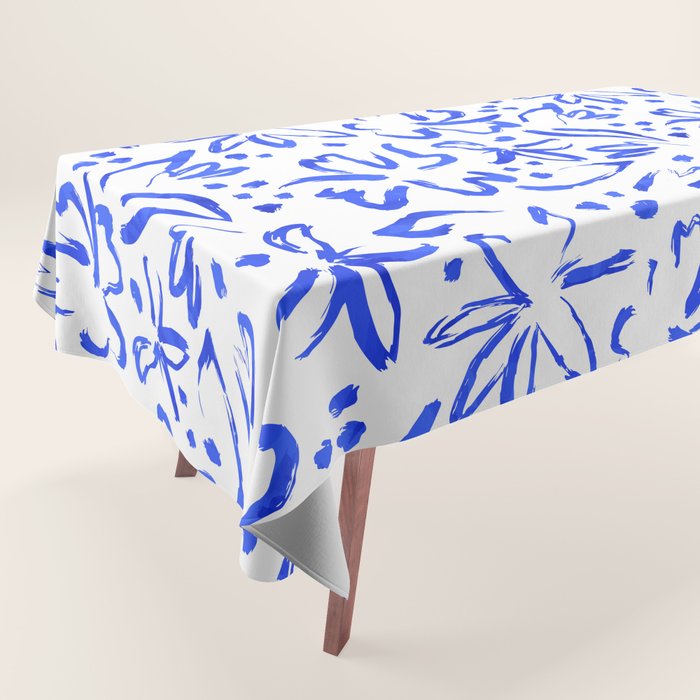 Hand drawn blue flower art pattern Tablecloth Gallery Image 1