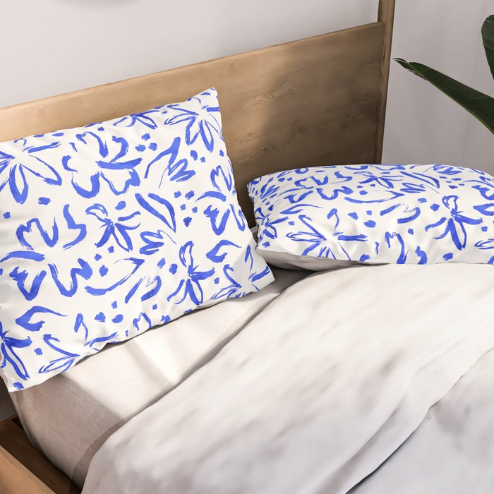 Hand drawn blue flower art pattern Pillow Sham Gallery Image 2