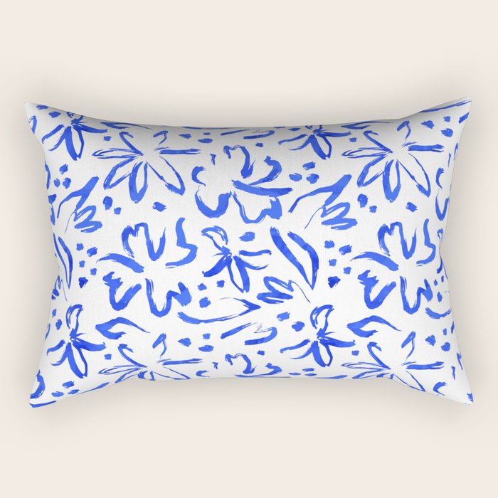 Hand drawn blue flower art pattern Rectangular Pillow Gallery Image 1