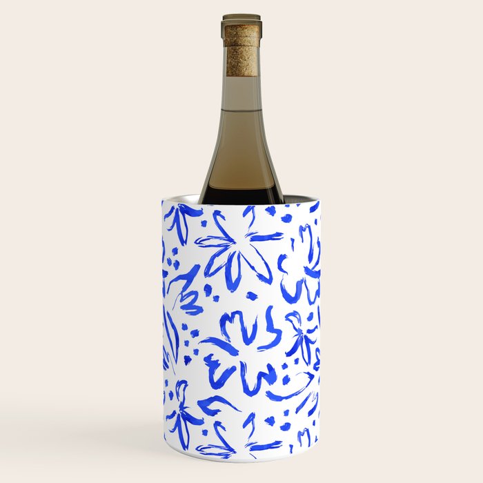 Hand drawn blue flower art pattern Wine Chiller Gallery Image 3