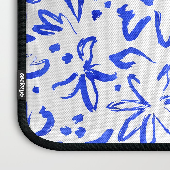 Hand drawn blue flower art pattern Laptop Sleeve Gallery Image 3