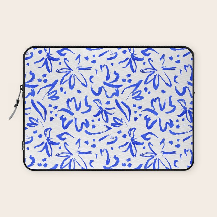 Hand drawn blue flower art pattern Laptop Sleeve Gallery Image 1