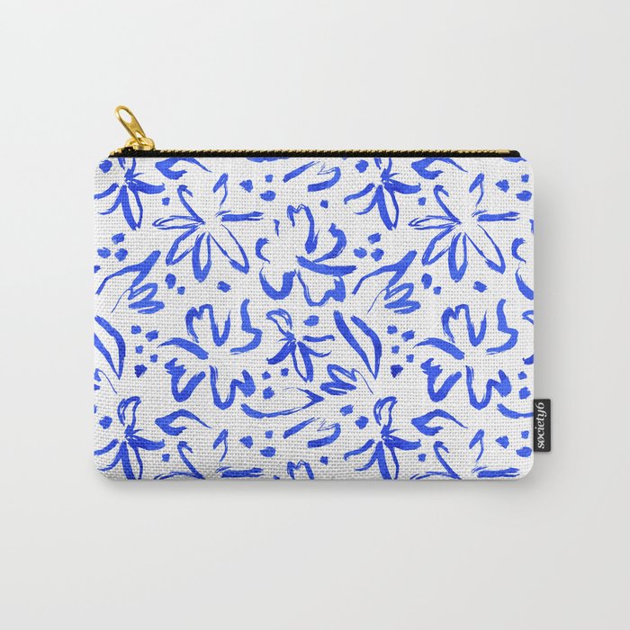 Hand drawn blue flower art pattern Carry All Pouch Gallery Image 1