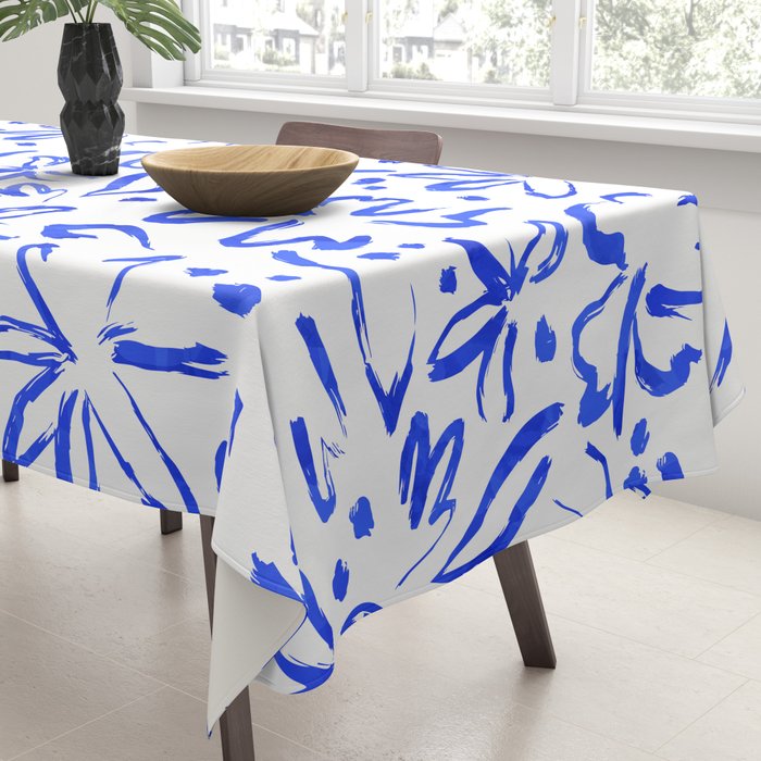 Hand drawn blue flower art pattern Tablecloth Gallery Image 3
