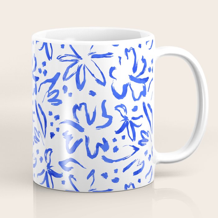Hand drawn blue flower art pattern Coffee Mug Gallery Image 1