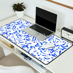 Hand drawn blue flower art pattern Desk Mat Gallery Image 2