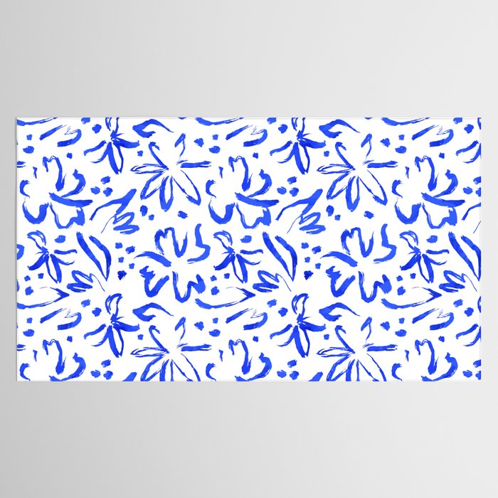 Hand drawn blue flower art pattern Tablecloth Gallery Image 2