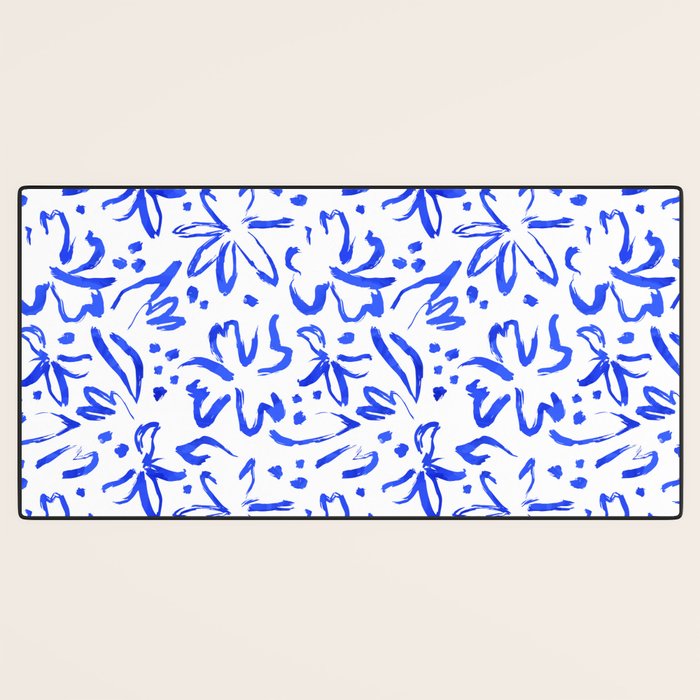 Hand drawn blue flower art pattern Desk Mat Gallery Image 3