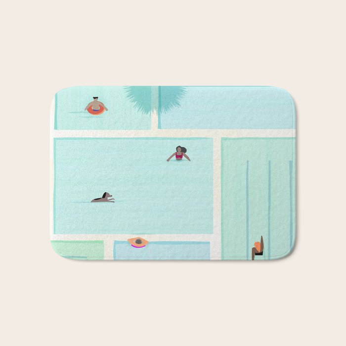 Saturdays At The Pool Illustration Bath Mat Gallery Image 1