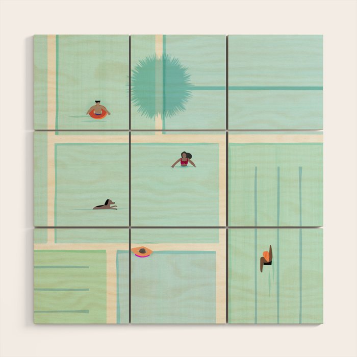 Saturdays At The Pool Illustration Wood Wall Art Gallery Image 1