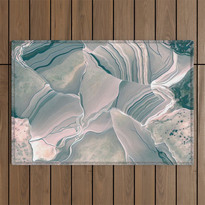 Agate Glow, Abstract Nature Rocks Photography, Texture Graphic Subdued, Grey Pink Geometric Pattern, Eclectic Contemporary Modern Boho Outdoor Rug Gallery Image 1
