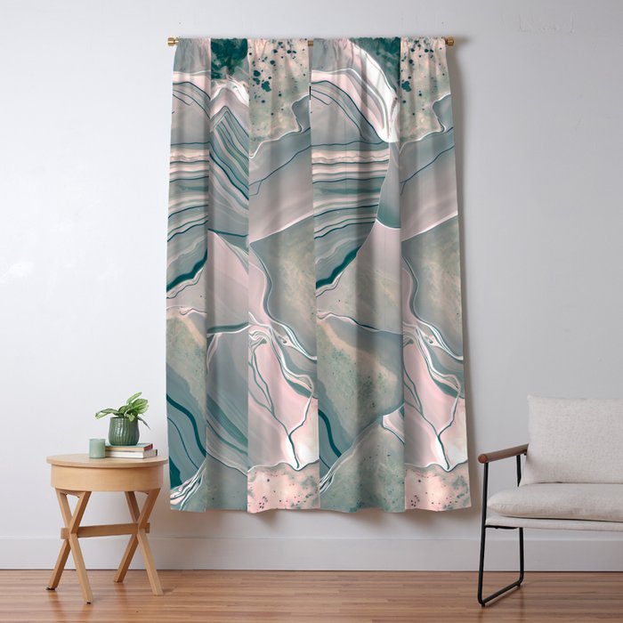 Agate Glow, Abstract Nature Rocks Photography, Texture Graphic Subdued, Grey Pink Geometric Pattern, Eclectic Contemporary Modern Boho Window Curtain Gallery Image 1