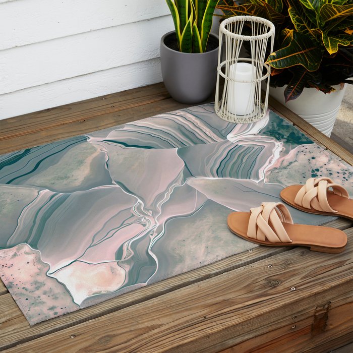Agate Glow, Abstract Nature Rocks Photography, Texture Graphic Subdued, Grey Pink Geometric Pattern, Eclectic Contemporary Modern Boho Outdoor Rug Gallery Image 2