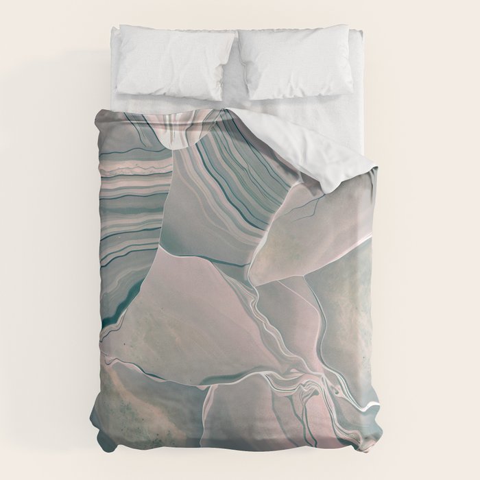 Agate Glow, Abstract Nature Rocks Photography, Texture Graphic Subdued, Grey Pink Geometric Pattern, Eclectic Contemporary Modern Boho Duvet Cover Gallery Image 6