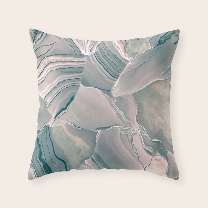 Agate Glow, Abstract Nature Rocks Photography, Texture Graphic Subdued, Grey Pink Geometric Pattern, Eclectic Contemporary Modern Boho Throw Pillow Gallery Image 1