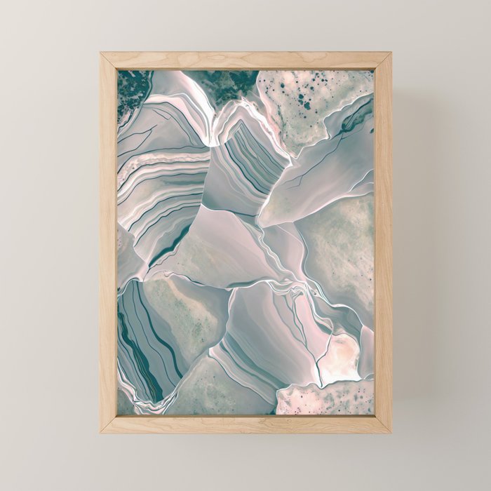 Agate Glow, Abstract Nature Rocks Photography, Texture Graphic Subdued, Grey Pink Geometric Pattern, Eclectic Contemporary Modern Boho Mini Art Print Gallery Image 1