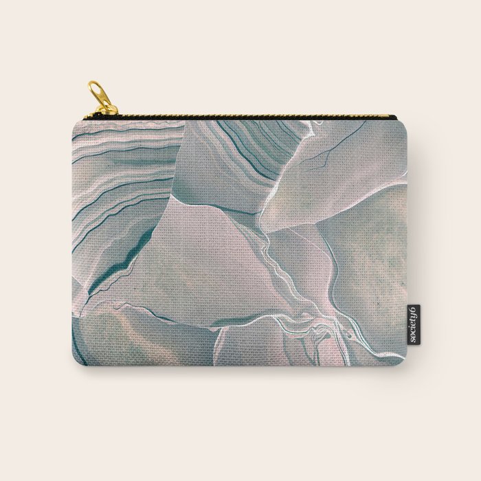 Agate Glow, Abstract Nature Rocks Photography, Texture Graphic Subdued, Grey Pink Geometric Pattern, Eclectic Contemporary Modern Boho Carry All Pouch Gallery Image 1
