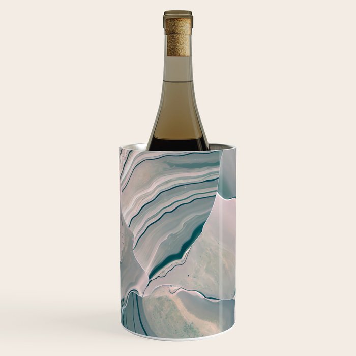 Agate Glow, Abstract Nature Rocks Photography, Texture Graphic Subdued, Grey Pink Geometric Pattern, Eclectic Contemporary Modern Boho Wine Chiller Gallery Image 2