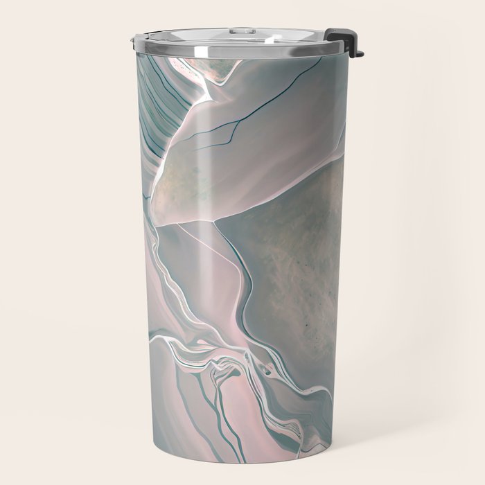 Agate Glow, Abstract Nature Rocks Photography, Texture Graphic Subdued, Grey Pink Geometric Pattern, Eclectic Contemporary Modern Boho Travel Mug Gallery Image 2