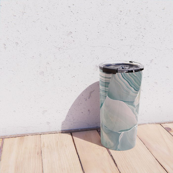 Agate Glow, Abstract Nature Rocks Photography, Texture Graphic Subdued, Grey Pink Geometric Pattern, Eclectic Contemporary Modern Boho Travel Mug Gallery Image 4