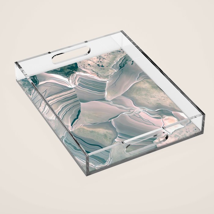 Agate Glow, Abstract Nature Rocks Photography, Texture Graphic Subdued, Grey Pink Geometric Pattern, Eclectic Contemporary Modern Boho Acrylic Tray Gallery Image 1