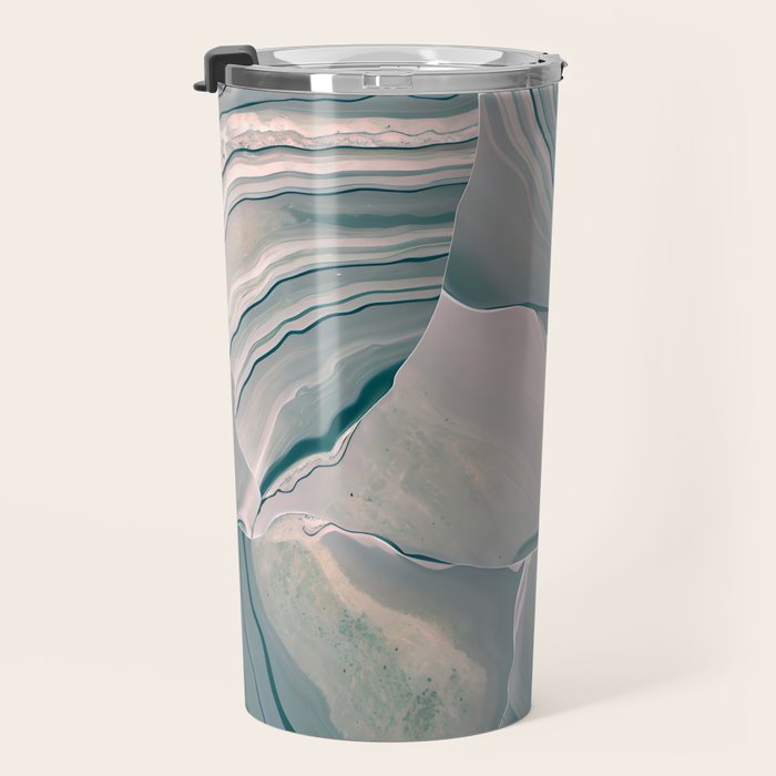 Agate Glow, Abstract Nature Rocks Photography, Texture Graphic Subdued, Grey Pink Geometric Pattern, Eclectic Contemporary Modern Boho Travel Mug Gallery Image 3
