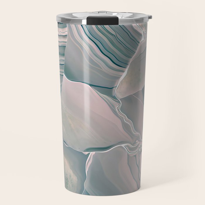 Agate Glow, Abstract Nature Rocks Photography, Texture Graphic Subdued, Grey Pink Geometric Pattern, Eclectic Contemporary Modern Boho Travel Mug Gallery Image 1