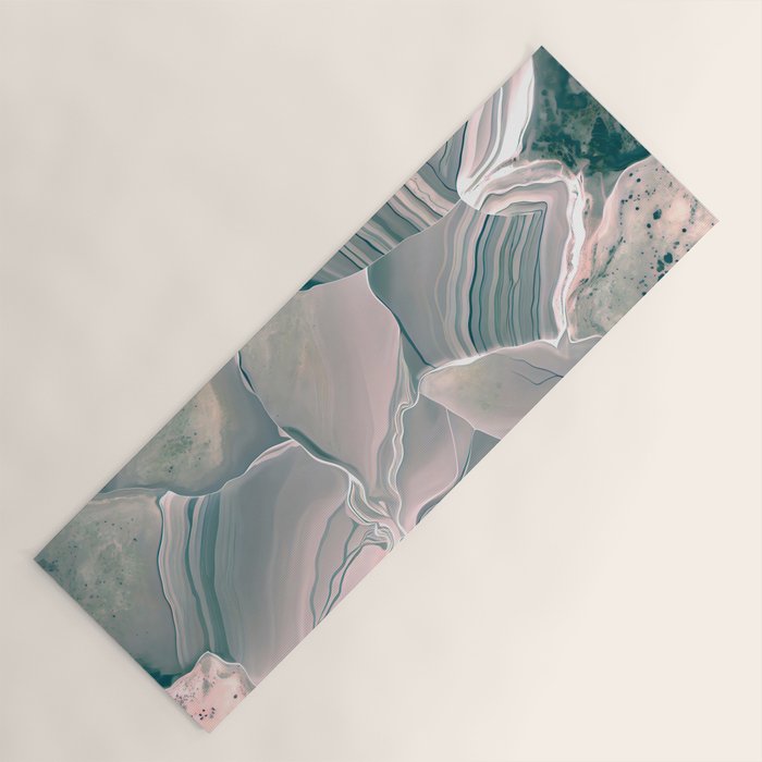 Agate Glow, Abstract Nature Rocks Photography, Texture Graphic Subdued, Grey Pink Geometric Pattern, Eclectic Contemporary Modern Boho Yoga Mat Gallery Image 1