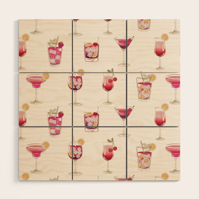  Light Glam Cocktails Theme Wood Wall Art Gallery Image 1