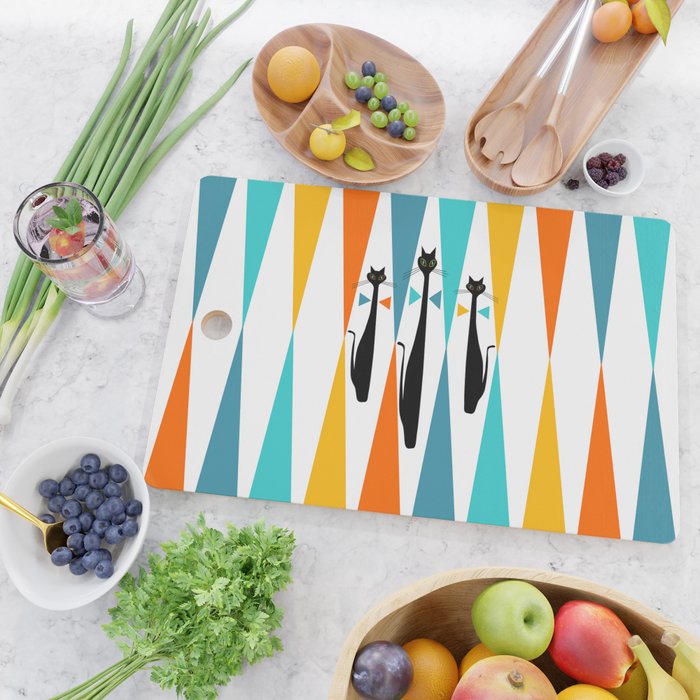 MidCentury Modern Art 10 Jester Cats Cutting Board Gallery Image 2