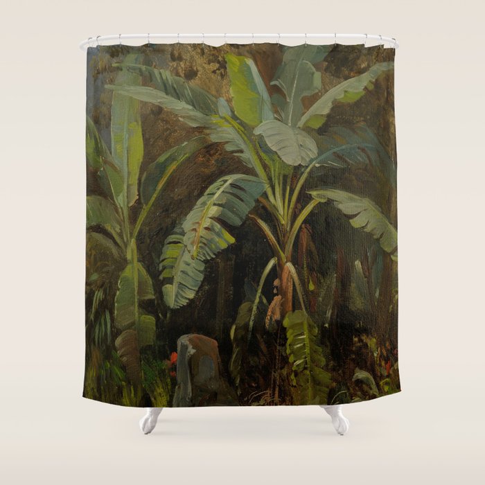  Tropical Vintage Jungle Botanicals in Earthy Greens and Lush Forest Tones Shower Curtain Gallery Image 1