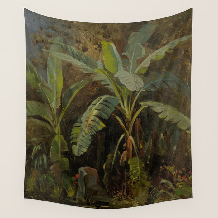  Tropical Vintage Jungle Botanicals in Earthy Greens and Lush Forest Tones Wall Tapestry Gallery Image 1