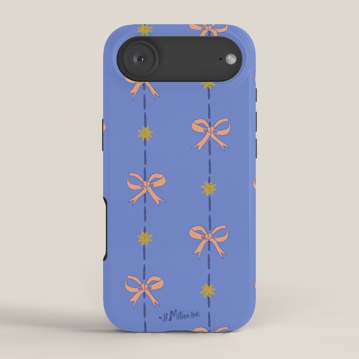Cute Hair Bows & Stars in Sky Blue & Peach iPhone Case Gallery Image 2