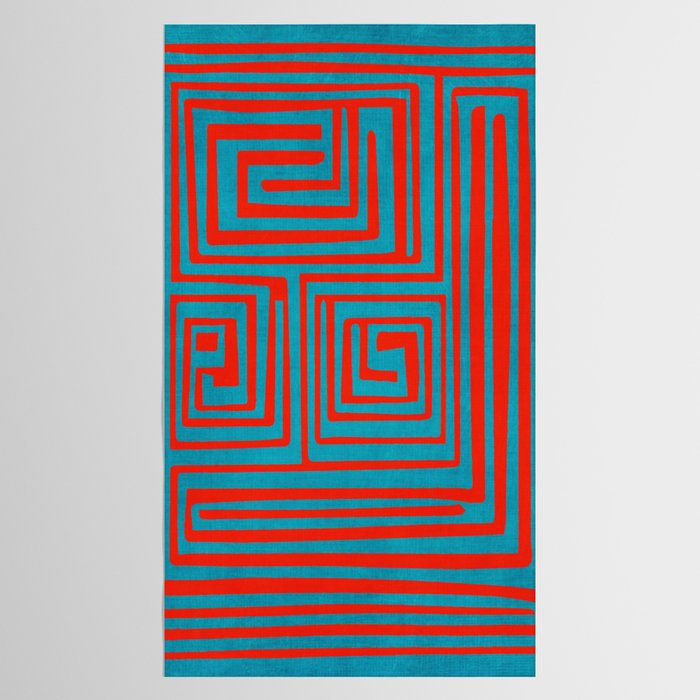Vibrant Colors OP Art Teal Red Abstract Tablecloth Gallery Image 2