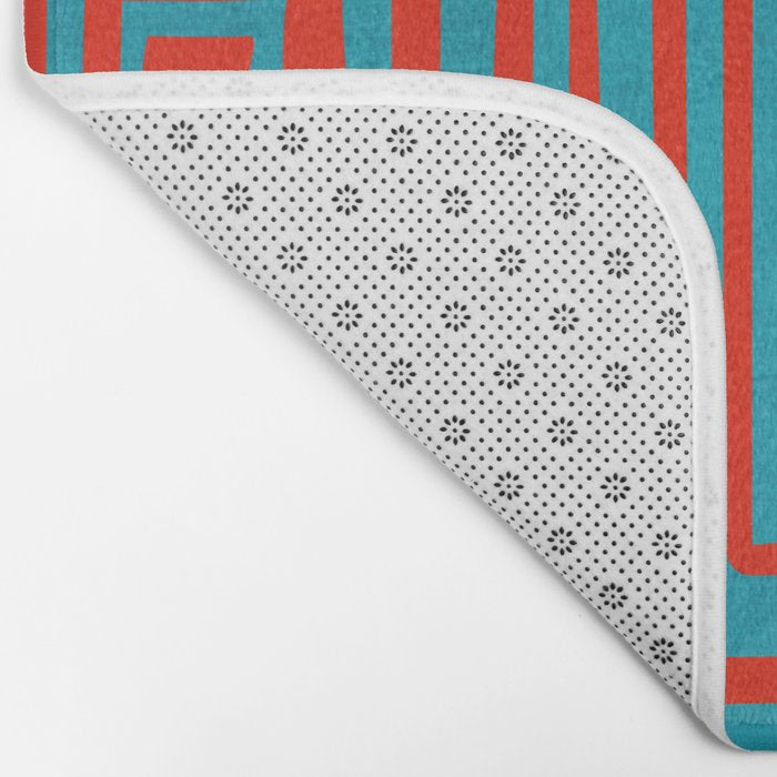Vibrant Colors OP Art Teal Red Abstract Bath Mat Gallery Image 2