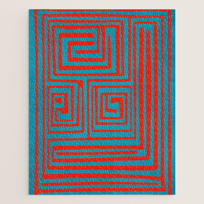Vibrant Colors OP Art Teal Red Abstract Jigsaw Puzzle Gallery Image 1