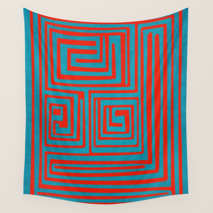 Vibrant Colors OP Art Teal Red Abstract Wall Tapestry Gallery Image 4