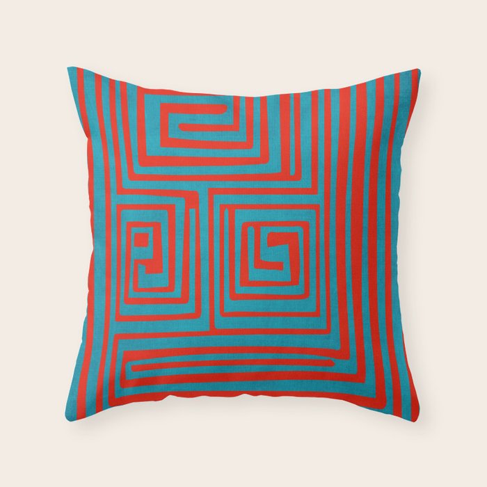 Vibrant Colors OP Art Teal Red Abstract Throw Pillow Gallery Image 6