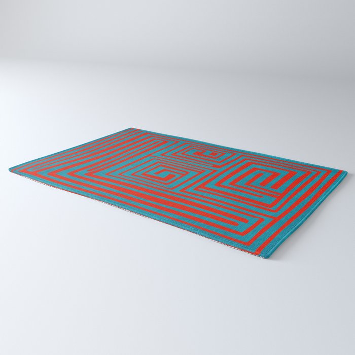 Vibrant Colors OP Art Teal Red Abstract Rug Gallery Image 3