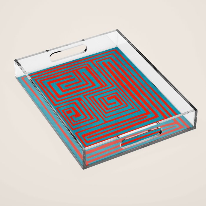 Vibrant Colors OP Art Teal Red Abstract Acrylic Tray Gallery Image 1