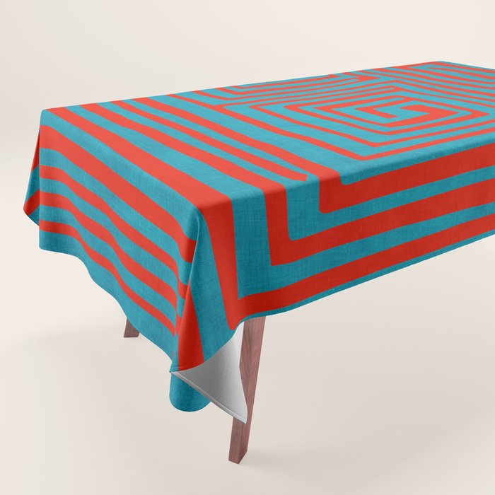 Vibrant Colors OP Art Teal Red Abstract Tablecloth Gallery Image 1