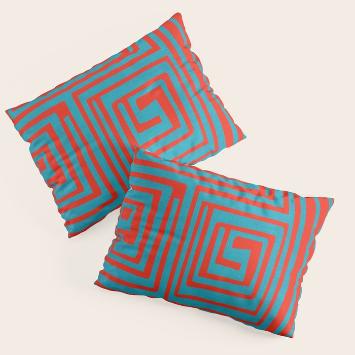 Vibrant Colors OP Art Teal Red Abstract Pillow Sham Gallery Image 1