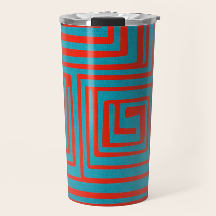 Vibrant Colors OP Art Teal Red Abstract Travel Mug Gallery Image 1