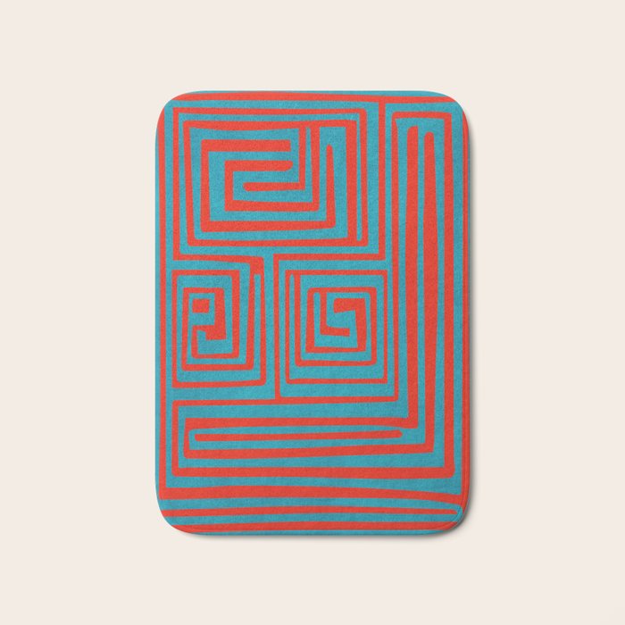 Vibrant Colors OP Art Teal Red Abstract Bath Mat Gallery Image 1